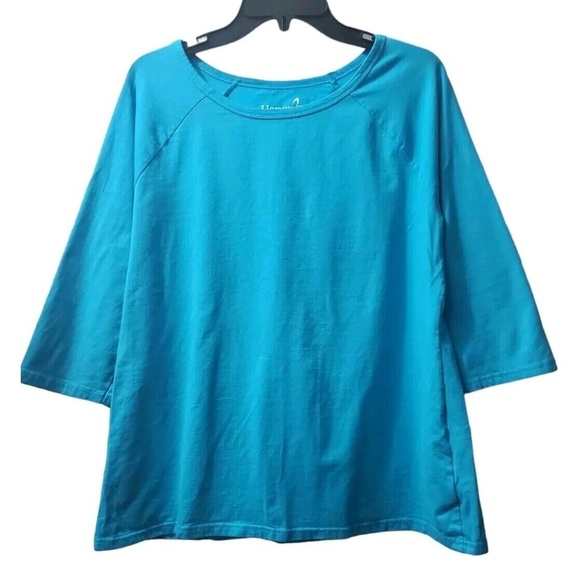 Hanes Live Love Comfort Top 3/4 Sleeve Casual Blue‎ XL - Picture 1 of 5